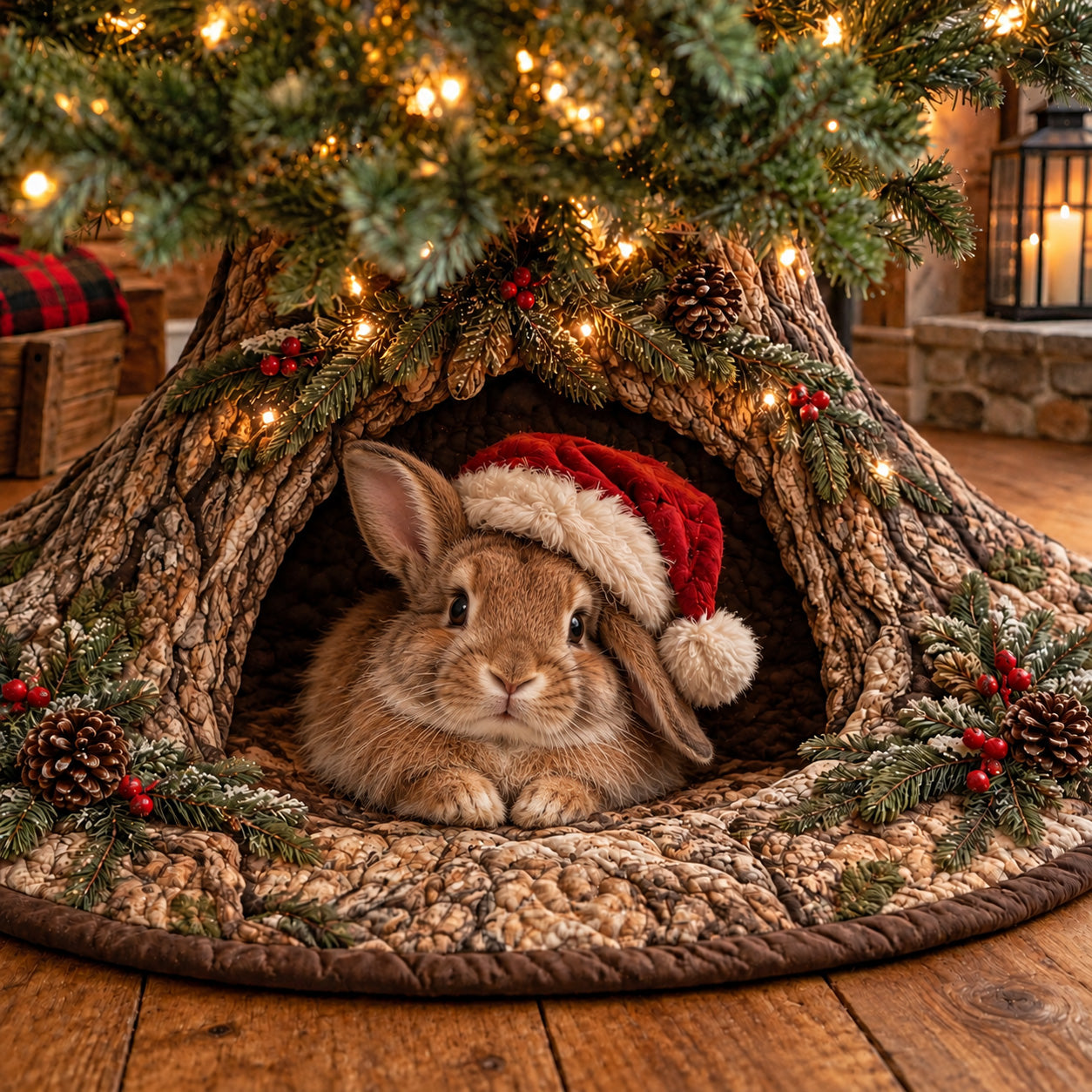 CHRISTMAS ANIMALS WOODLAND DEN | QUILTED CHRISTMAS TREE SKIRT