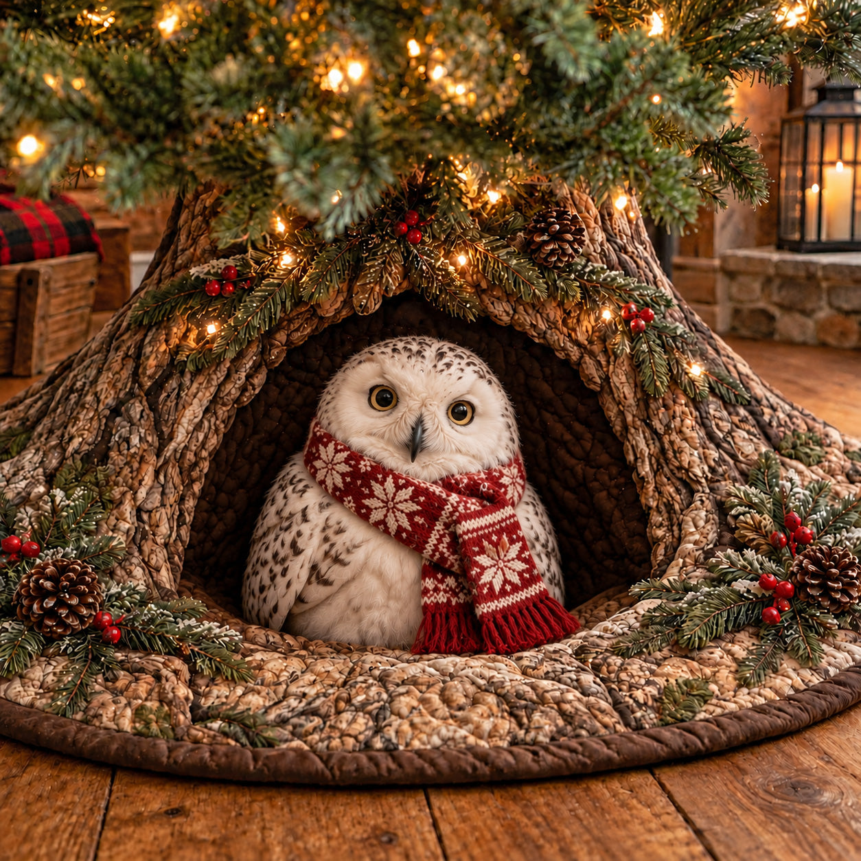 CHRISTMAS ANIMALS WOODLAND DEN | QUILTED CHRISTMAS TREE SKIRT