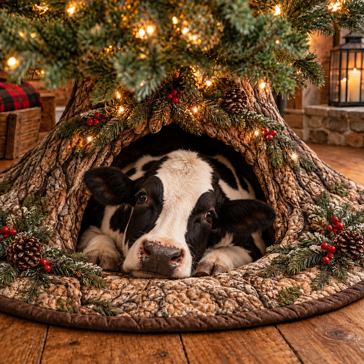CHRISTMAS ANIMALS WOODLAND DEN | QUILTED CHRISTMAS TREE SKIRT