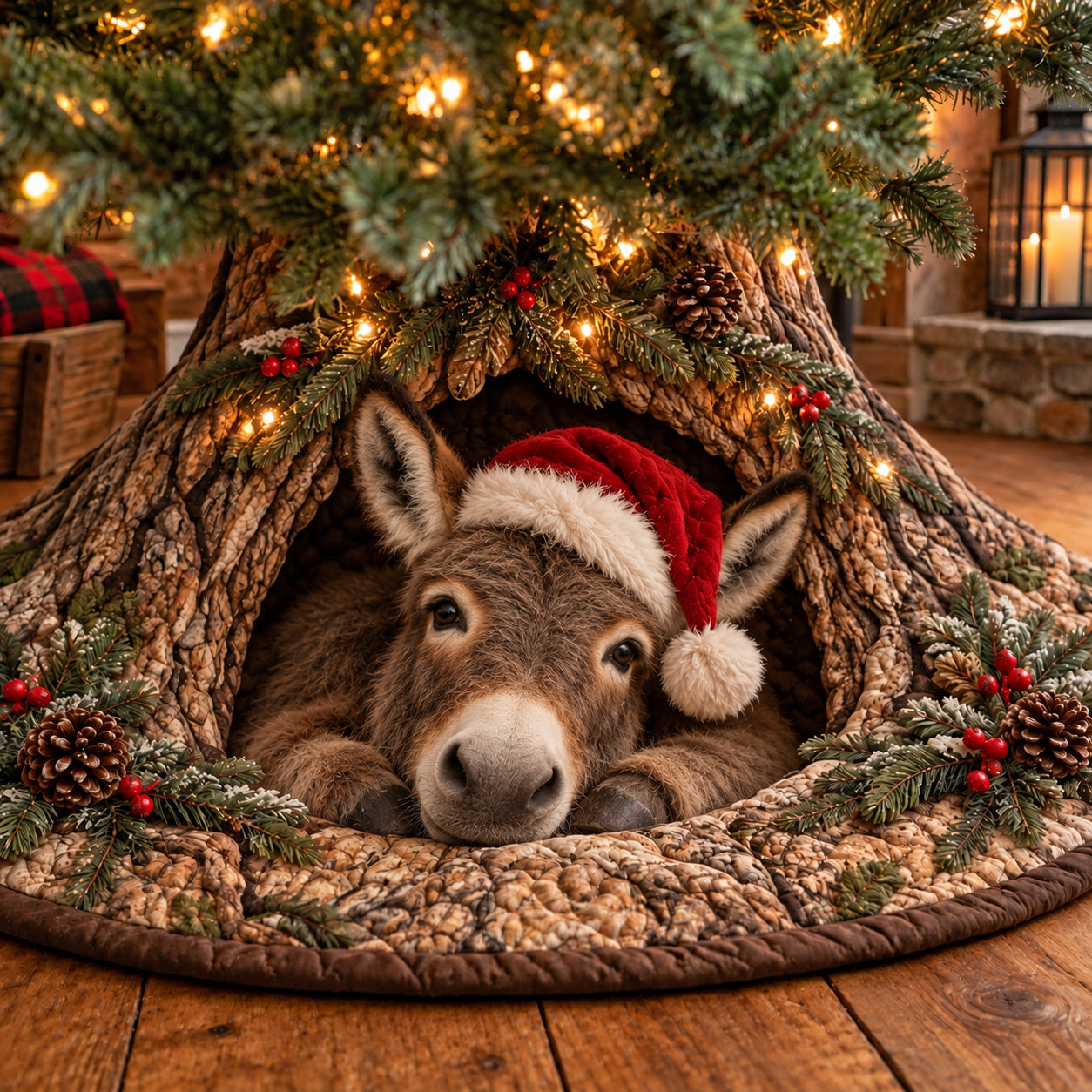 CHRISTMAS ANIMALS WOODLAND DEN | QUILTED CHRISTMAS TREE SKIRT