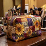 COSMETIC BAG WITH GOLDEN FLOWER | HANDCRAFTED QUILTED BAG