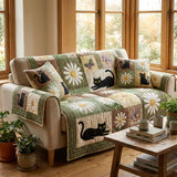 Lacie - Quilted Sofa Cover with Cats and Flowers