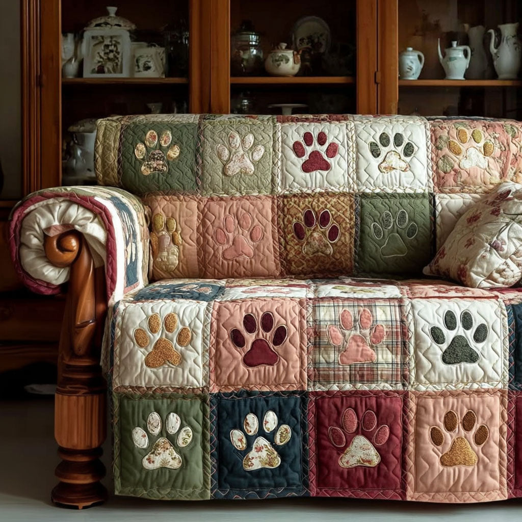 SOFA COVER WITH PAW PRINTS | QUILTED SOFA COVER