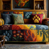 SOFA COVER WITH PAW PRINTS | QUILTED SOFA COVER