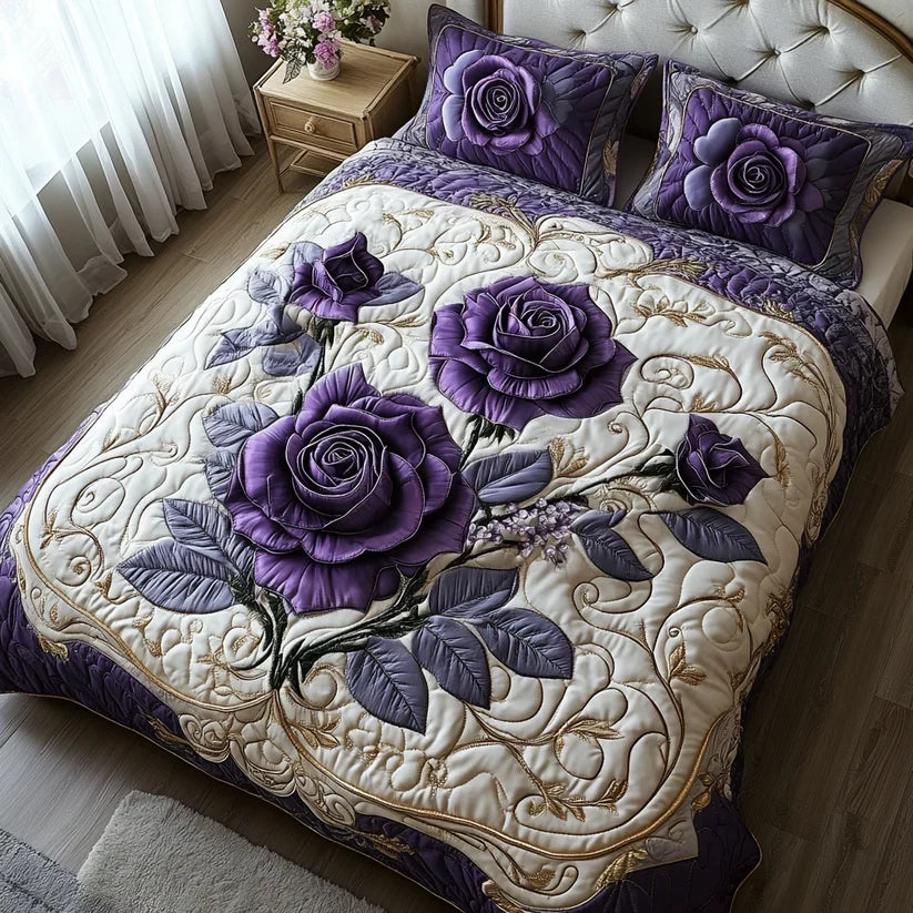 VIOLET PINK | 3-PIECE QUILTED BED SET