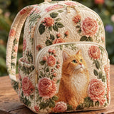 Padded Backpack - Orange Cat and Roses
