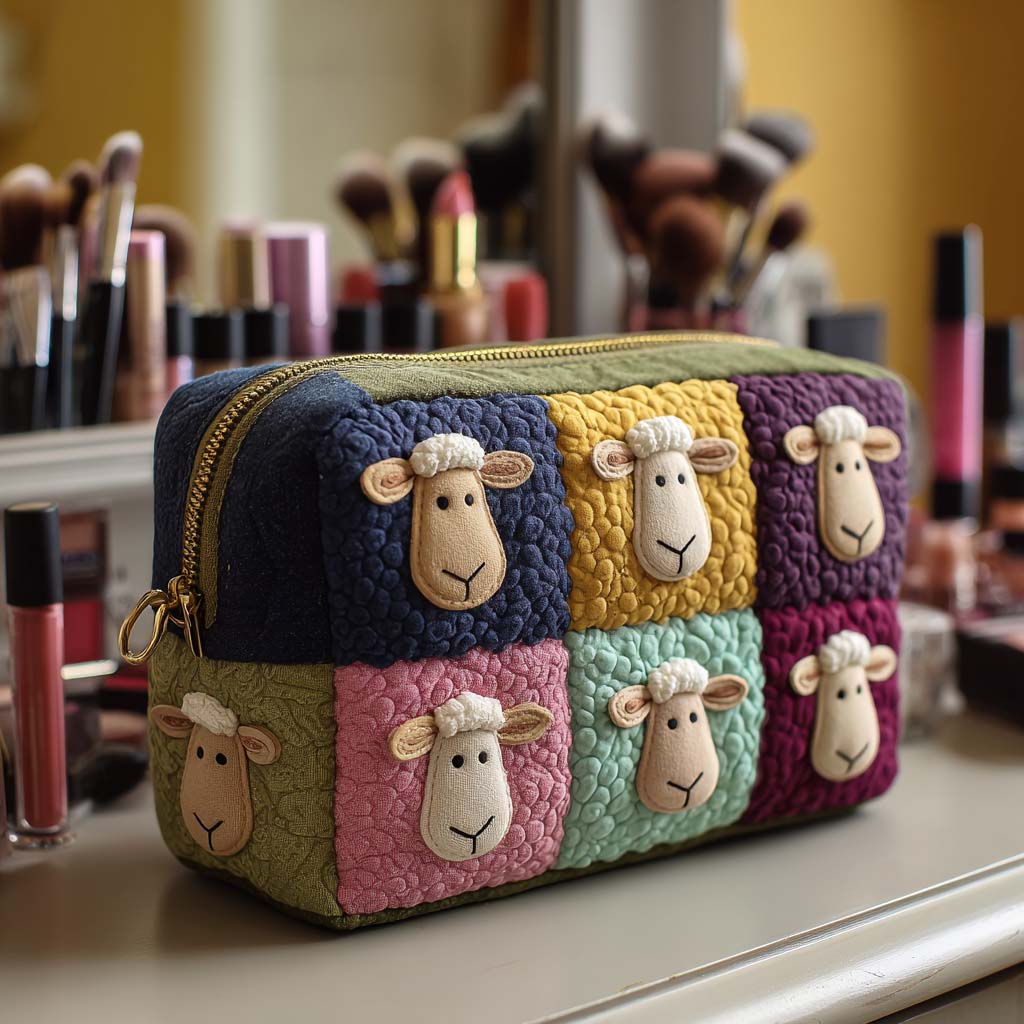 COSMETIC BAG WITH SHEEP | HANDCRAFTED QUILTED BAG