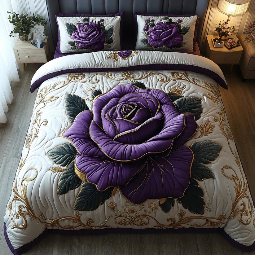 VIOLET PINK | 3-PIECE QUILTED BED SET