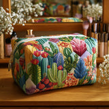 Quilted Cosmetic Bag with Succulents