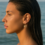 HOOP EARRING CHARM CROSS PAVÉ ZIRCONIA DANGLE EARRINGS | GOLD JEWELLERY