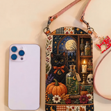 Slim Quilted Phone Crossbody Bag – Black Cat Moonlight Patchwork