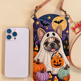 Slim Quilted Phone Crossbody Bag – Pug in a Ghost Costume for Halloween
