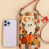 Slim Quilted Phone Crossbody Bag – Cute Ghost in a Pumpkin Patch