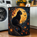 Quilted Laundry Basket – Black Cat under the Halloween Full Moon