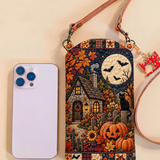 Slim Quilted Phone Crossbody Bag – Haunted House in the Moonlight