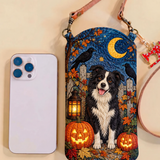 Slim Quilted Phone Crossbody Bag – Border Collie in Halloween Moonlight