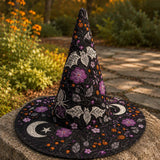 BATS, FLOWERS AND HALLOWEEN MOON | HANDMADE QUILTED WITCH HAT