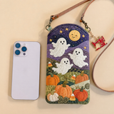 Slim Quilted Phone Crossbody Bag – Friendly Ghost in a Pumpkin Patch