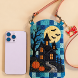 Slim Quilted Phone Crossbody Bag – Haunted House under the Full Moon