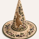 WOODLAND HARE WITH BOTANICAL COTTAGE MOTIFS | HANDMADE QUILTED WITCH HAT