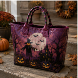 SCARECROW, PUMPKINS AND HAUNTED HOUSE | QUILTED TOTE BAG